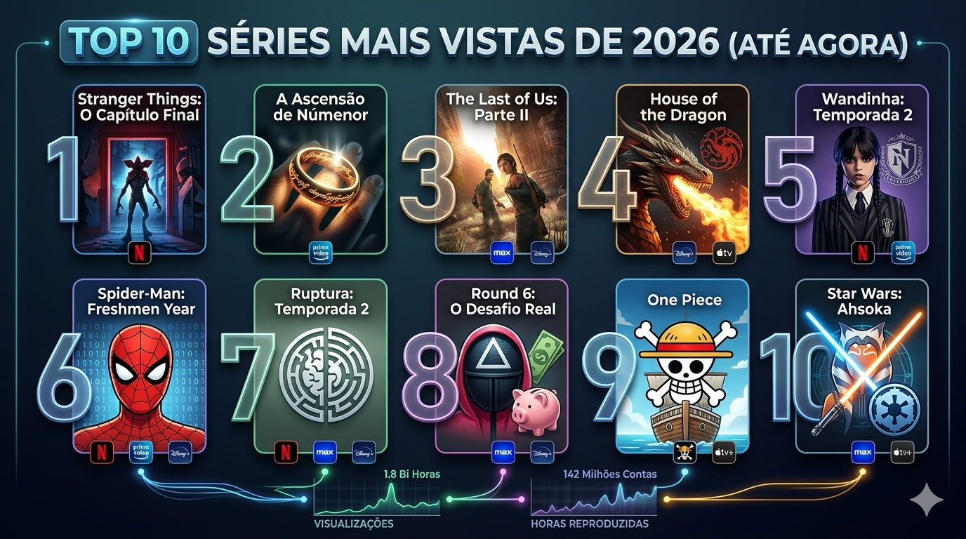 Fenômenos de audiência: As 10 séries mais vistas no mundo em 2026 (até agora)